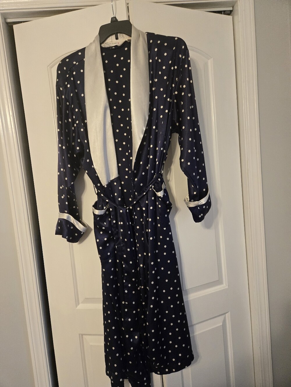 Vintage Victoria's Secret Navy Polka Dot Satin Wrap Robe